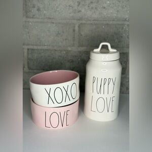 Rae Dunn Pet Set NWOT: PUPPY LOVE Canister + LOVE & XOXO Bowls